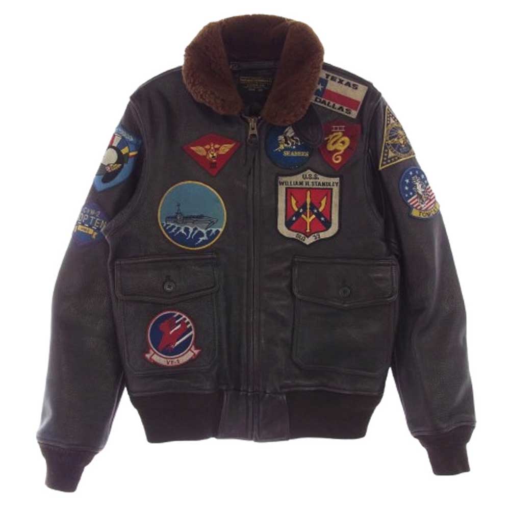 AVIREX アヴィレックス 6101063 G-1 TOP GUN GOAT ゴートスキン レザー トップガン レザー ミリタリー ジャケット ブラウン系 38【中古】