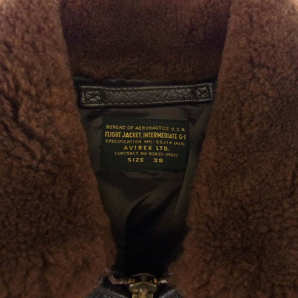 AVIREX アヴィレックス 6101063 G-1 TOP GUN GOAT ゴートスキン レザー トップガン レザー ミリタリー ジャケット ブラウン系 38【中古】