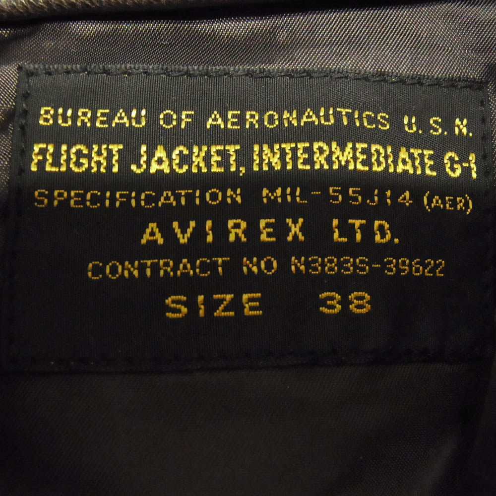 AVIREX アヴィレックス 6101063 G-1 TOP GUN GOAT ゴートスキン レザー トップガン レザー ミリタリー ジャケット ブラウン系 38【中古】