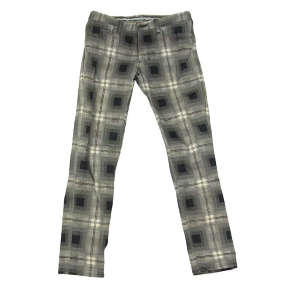 NUMBER(N)INE ナンバーナイン F07-NNP006B PAIN ハート涙レザーパッチ チェック ストレート パンツ ブラック系 2【中古】