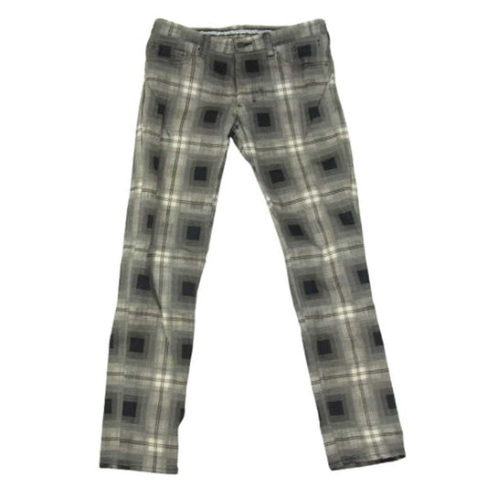 NUMBER(N)INE ナンバーナイン F07-NNP006B PAIN ハート涙レザーパッチ チェック ストレート パンツ ブラック系 2【中古】