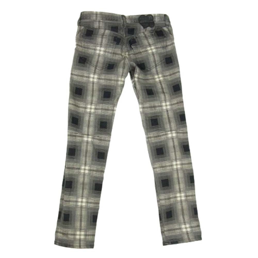 NUMBER(N)INE ナンバーナイン F07-NNP006B PAIN ハート涙レザーパッチ チェック ストレート パンツ ブラック系 2【中古】