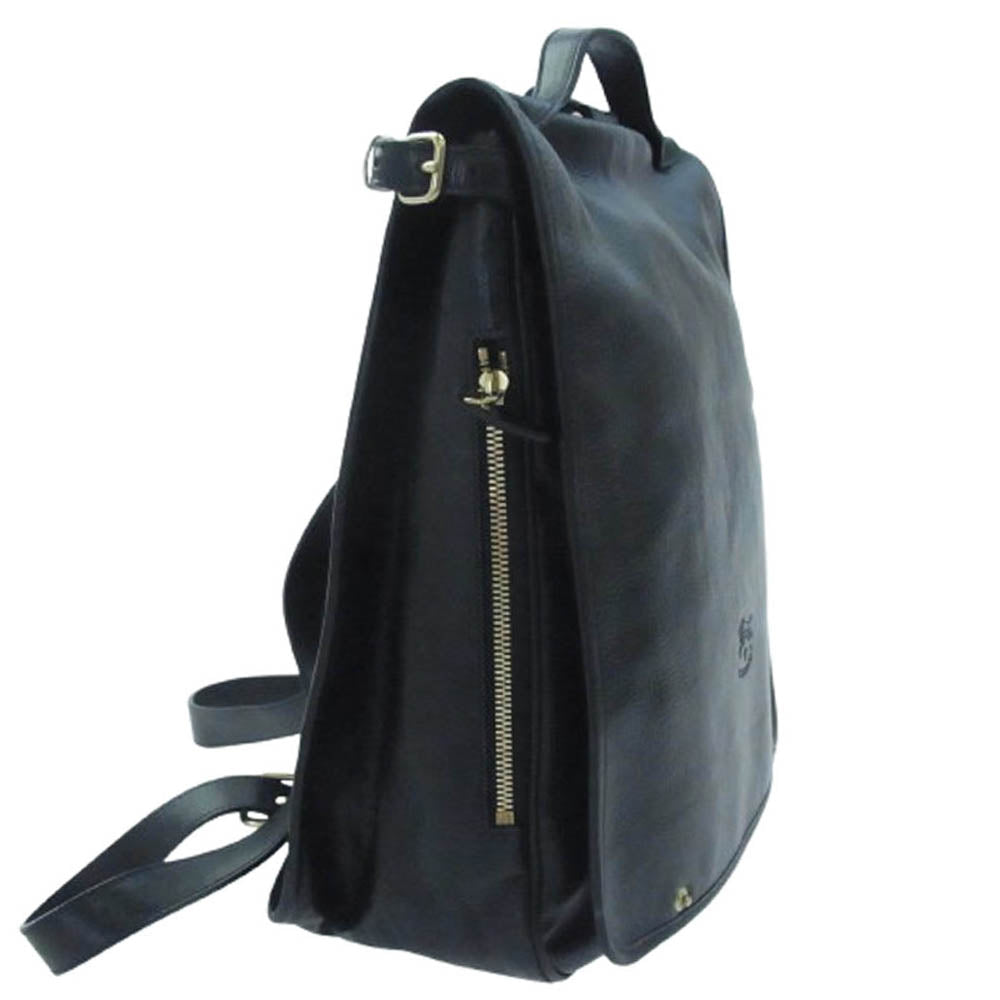 IL BISONTE イルビゾンテ A1845 オールレザー オリジナルレザー フラップ リュック バックパック ブラック系【中古】