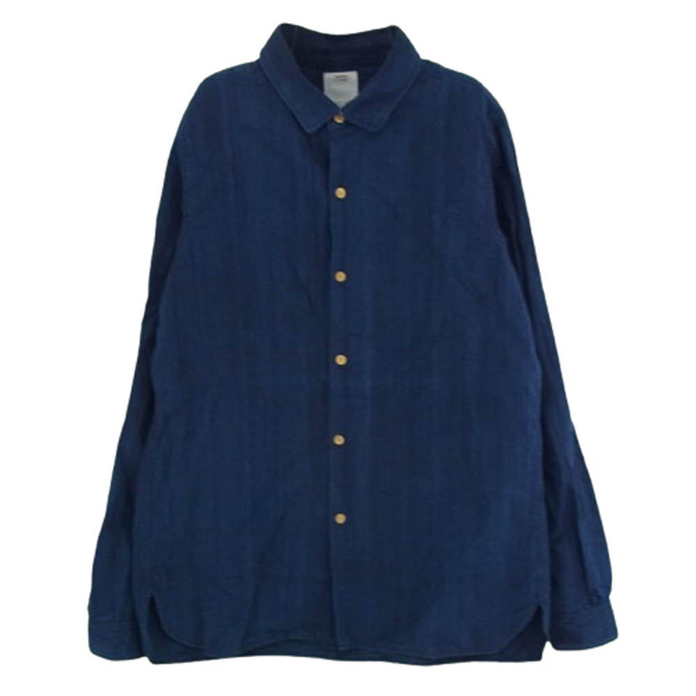 VISVIM ビズビム 16SS 0116105011017 LONG RIDER SHIRT L/S COTTON LINEN ロングライダー コットン リネン 長袖 シャツ ネイビー系 1【中古】