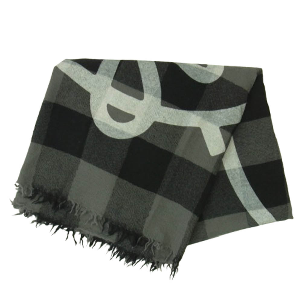 HUMAN MADE ヒューマンメイド 22AW WOOL STOLE チェック ウール ハートロゴ 大判 ストール マフラー ブラック系 グレー系【中古】
