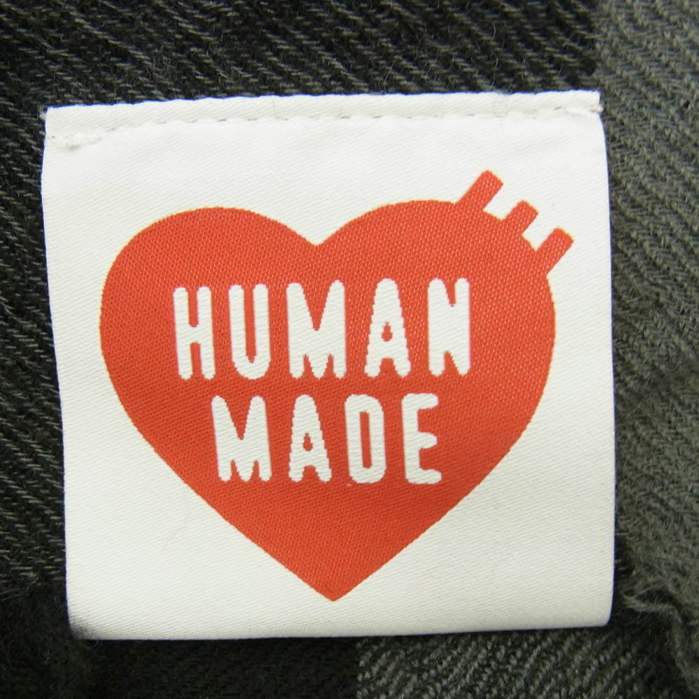 HUMAN MADE ヒューマンメイド 22AW WOOL STOLE チェック ウール ハートロゴ 大判 ストール マフラー ブラック系 グレー系【中古】