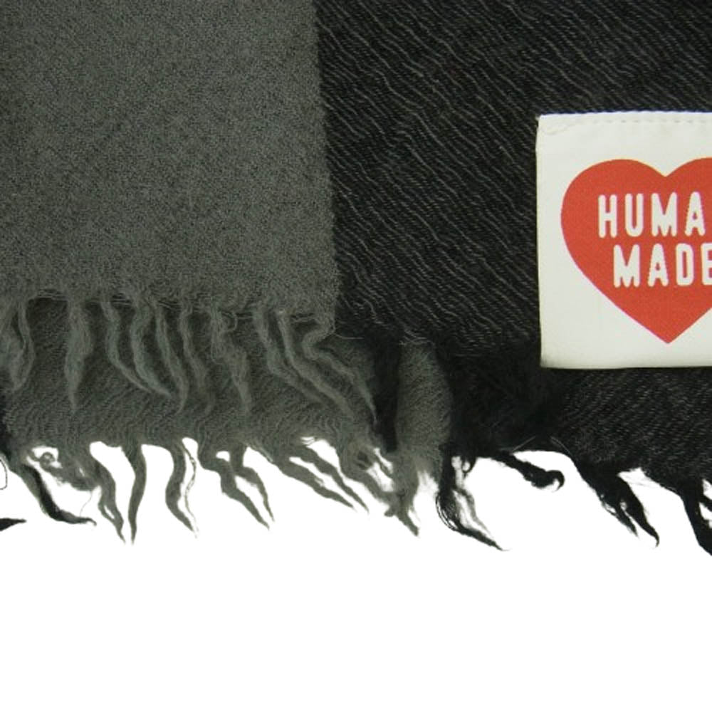 HUMAN MADE ヒューマンメイド 22AW WOOL STOLE チェック ウール ハートロゴ 大判 ストール マフラー ブラック系 グレー系【中古】