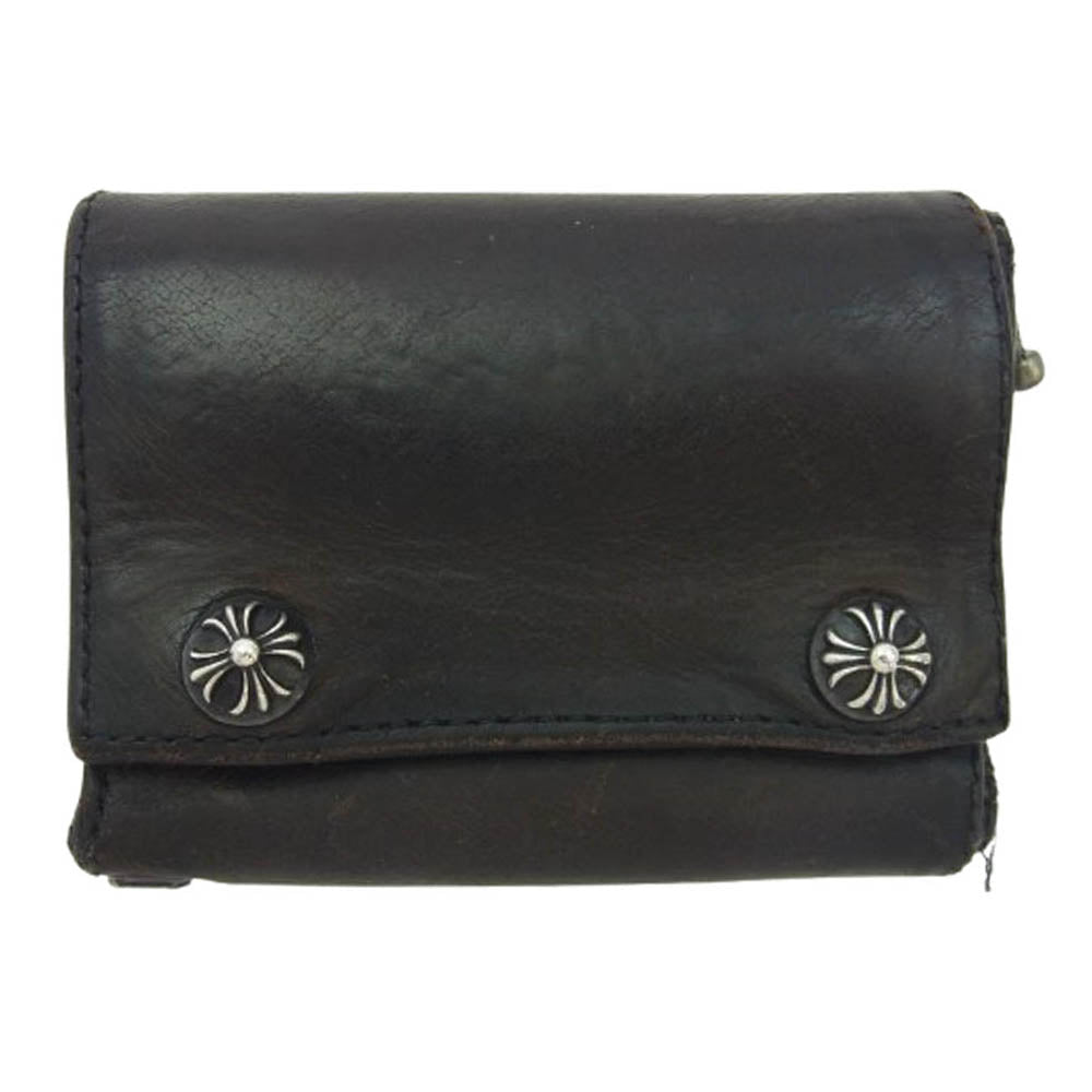 CHROME HEARTS クロムハーツ（原本無） 3 FOLD 3フォールド クロスボール コンパクト レザー ウォレット 財布 ブラック系【中古】