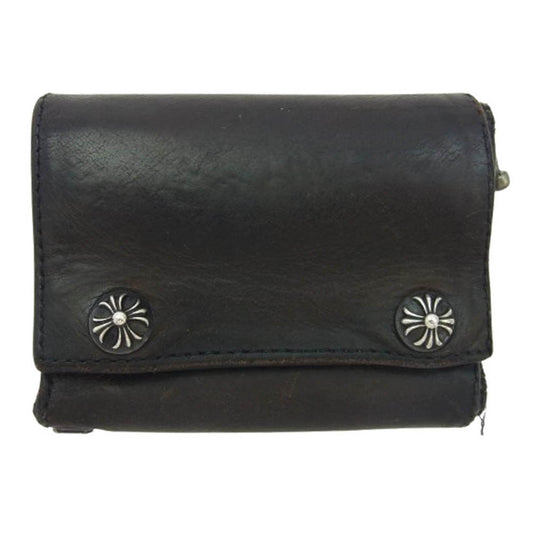 CHROME HEARTS クロムハーツ（原本無） 3 FOLD 3フォールド クロスボール コンパクト レザー ウォレット 財布 ブラック系【中古】