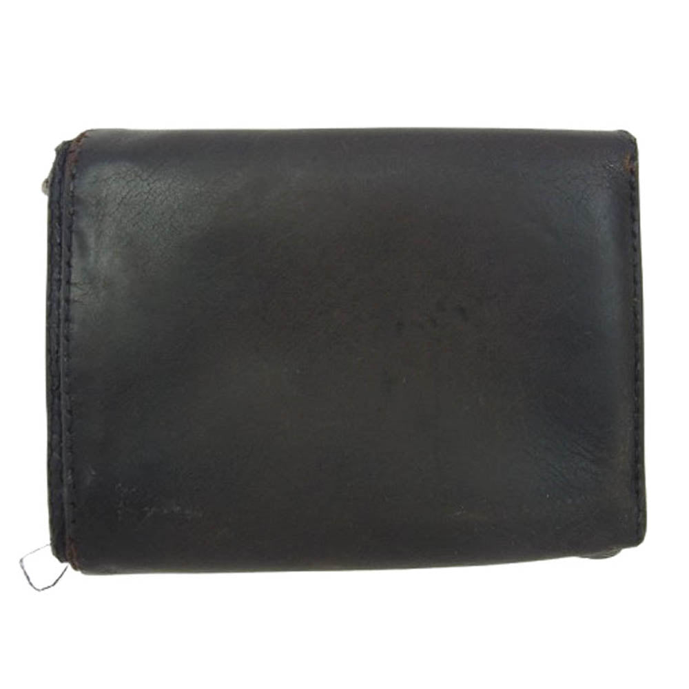 CHROME HEARTS クロムハーツ（原本無） 3 FOLD 3フォールド クロスボール コンパクト レザー ウォレット 財布 ブラック系【中古】