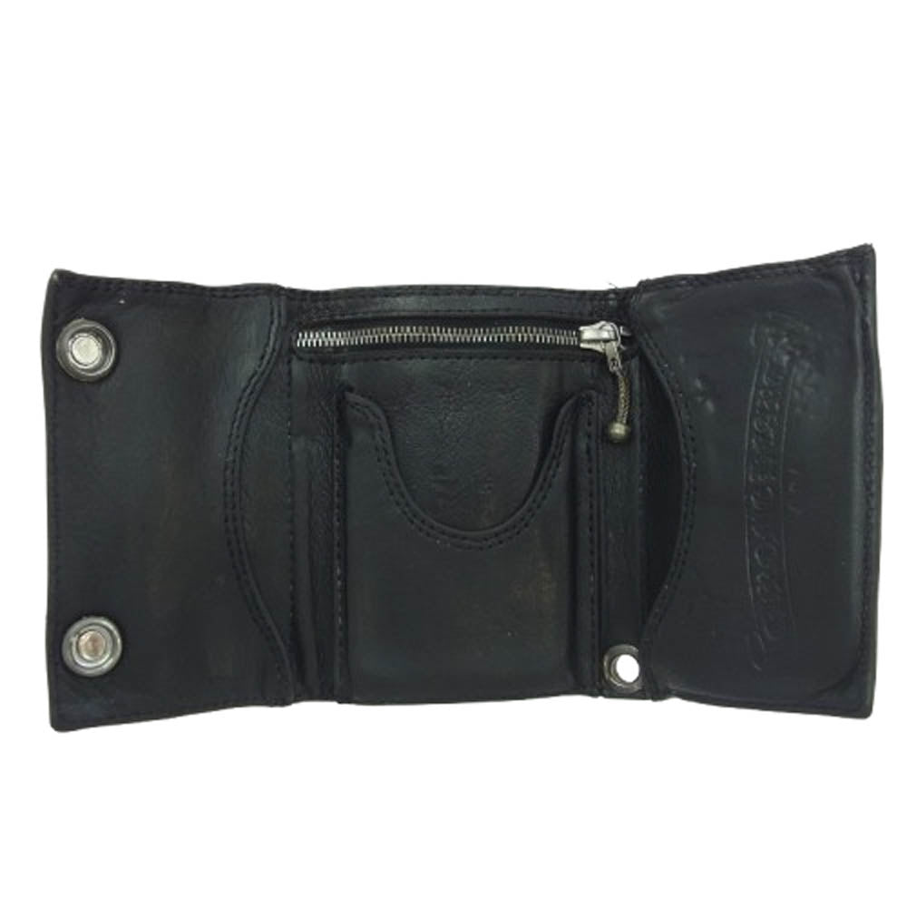 CHROME HEARTS クロムハーツ（原本無） 3 FOLD 3フォールド クロスボール コンパクト レザー ウォレット 財布 ブラック系【中古】