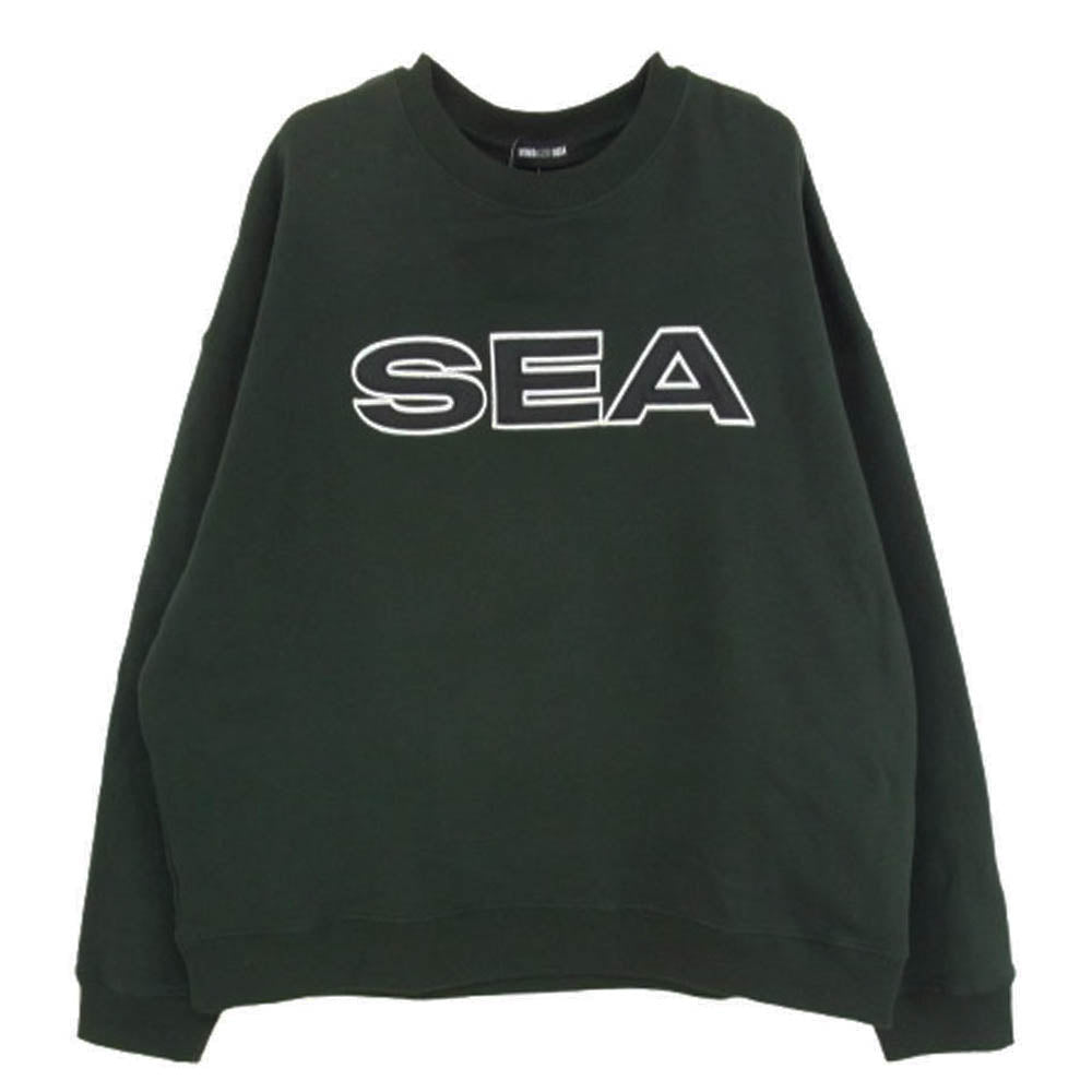 WIND AND SEA ウィンダンシー 24AW Satin Patch Crewneck Sweatshirt サテンロゴパッチ クルーネック スウェットシャツ トレーナー グリーン系 L【中古】