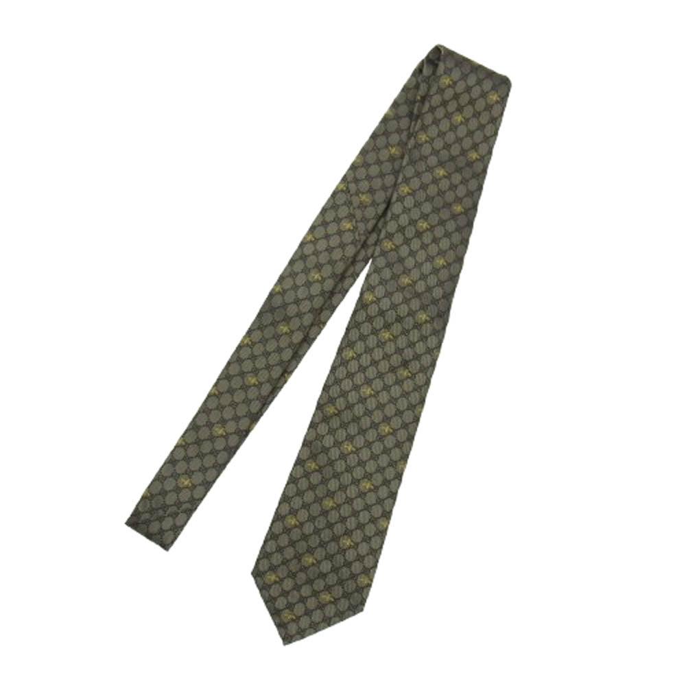 GUCCI グッチ 545078 4E002 Bee GG総柄 ビー シルク ネクタイ ブラウン系 ゴールド系【美品】【中古】