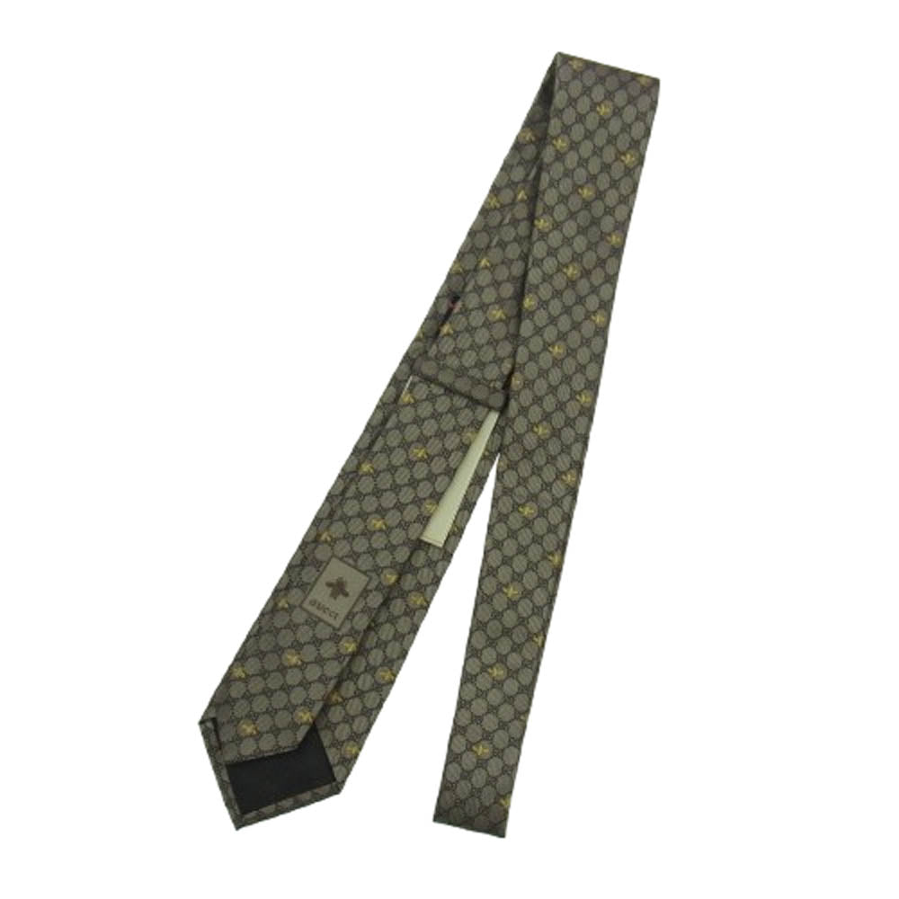 GUCCI グッチ 545078 4E002 Bee GG総柄 ビー シルク ネクタイ ブラウン系 ゴールド系【美品】【中古】