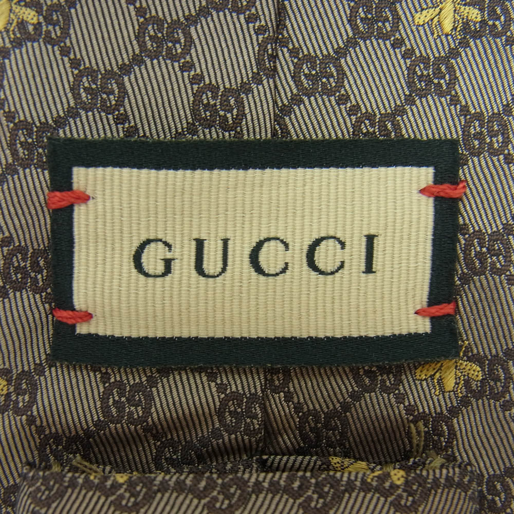 GUCCI グッチ 545078 4E002 Bee GG総柄 ビー シルク ネクタイ ブラウン系 ゴールド系【美品】【中古】