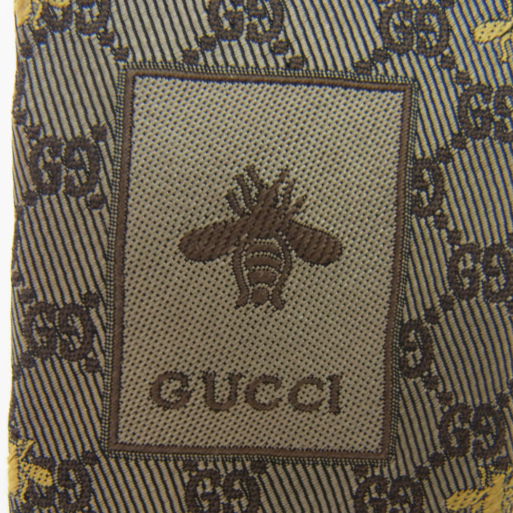 GUCCI グッチ 545078 4E002 Bee GG総柄 ビー シルク ネクタイ ブラウン系 ゴールド系【美品】【中古】