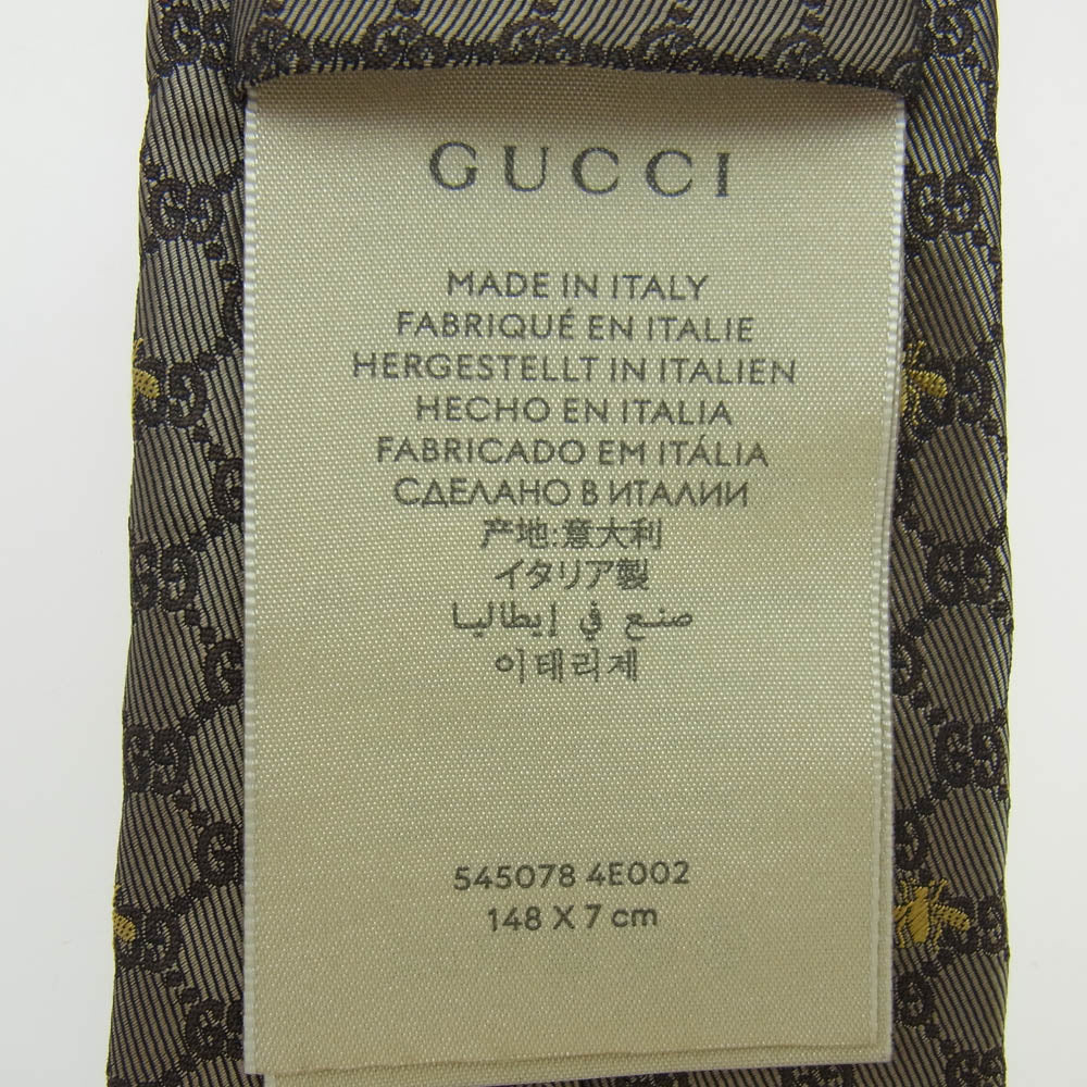 GUCCI グッチ 545078 4E002 Bee GG総柄 ビー シルク ネクタイ ブラウン系 ゴールド系【美品】【中古】