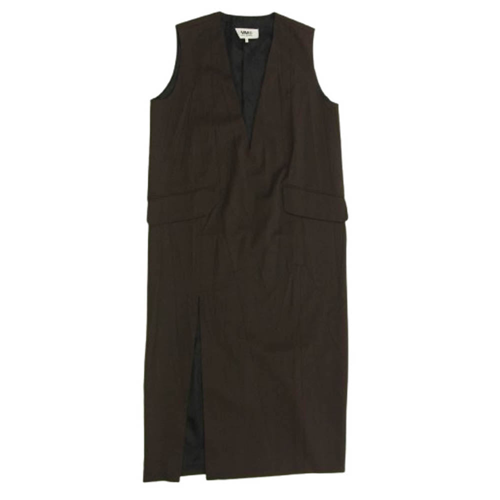 MAISON MARGIELA メゾンマルジェラ 20AW S32CU0140 MM6 エムエムシックス シワ加工 Vネック ノースリーブワンピース ダークブラウン系 38【美品】【中古】
