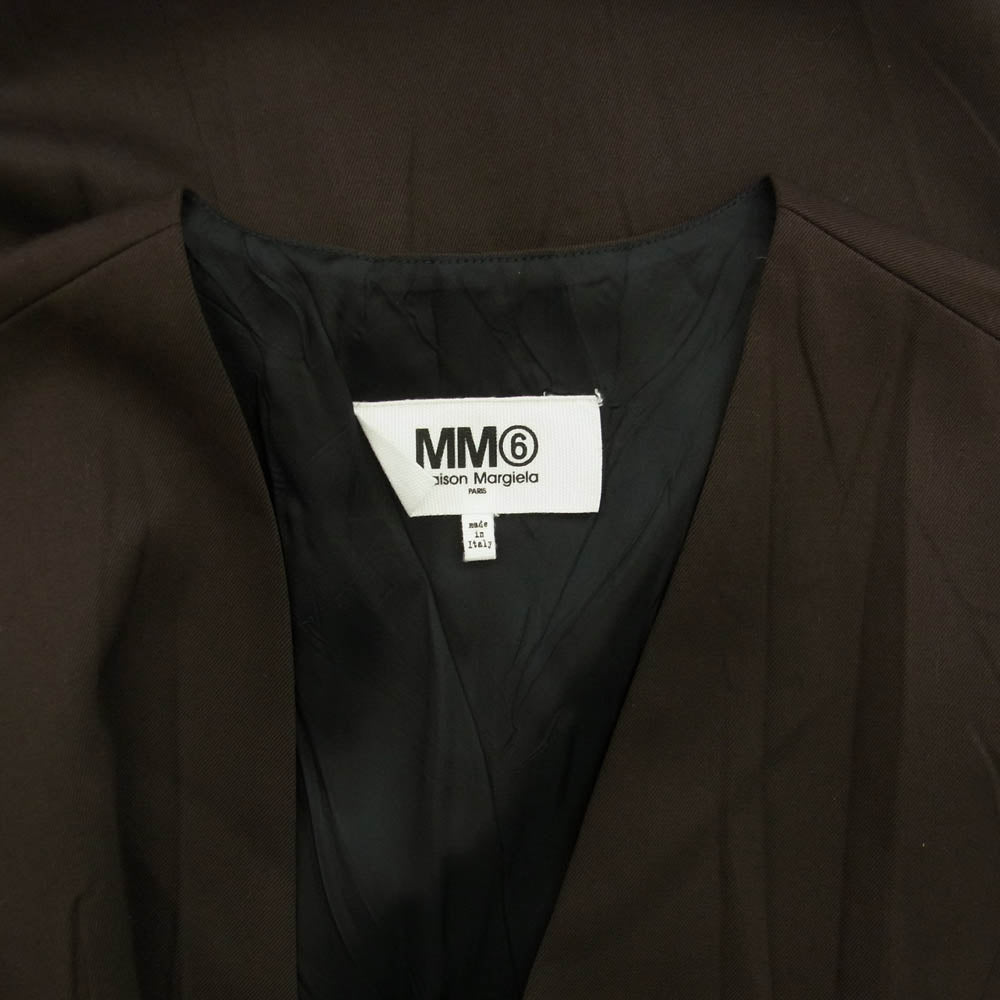 MAISON MARGIELA メゾンマルジェラ 20AW S32CU0140 MM6 エムエムシックス シワ加工 Vネック ノースリーブワンピース ダークブラウン系 38【美品】【中古】