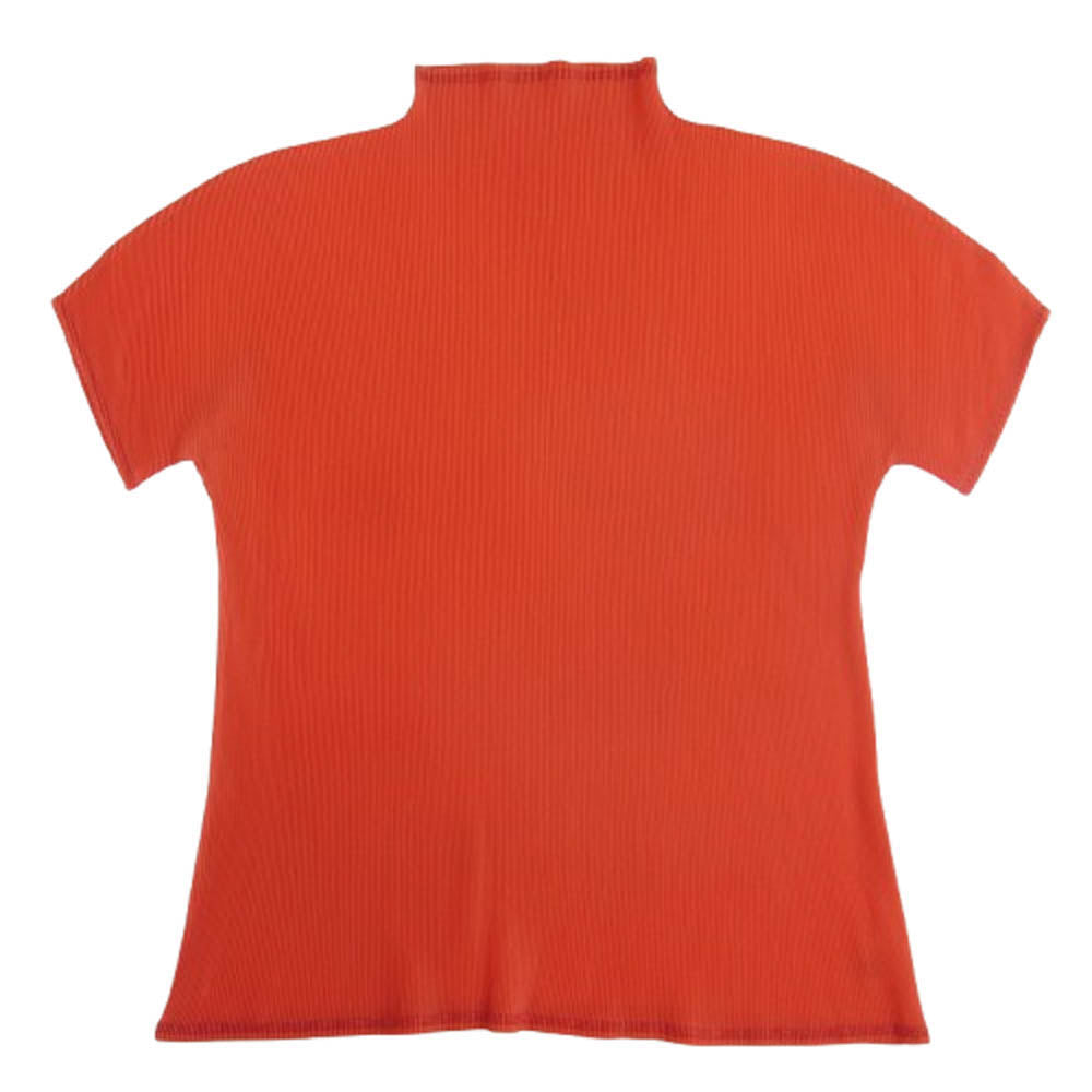 PLEATS PLEASE プリーツプリーズ イッセイミヤケ PP21-FK308 細プリーツ加工 チューブネック ボトルネック 半袖 カットソー Tシャツ レッド系 3【中古】