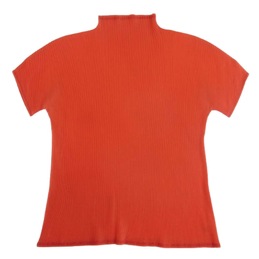 PLEATS PLEASE プリーツプリーズ イッセイミヤケ PP21-FK308 細プリーツ加工 チューブネック ボトルネック 半袖 カットソー Tシャツ レッド系 3【中古】