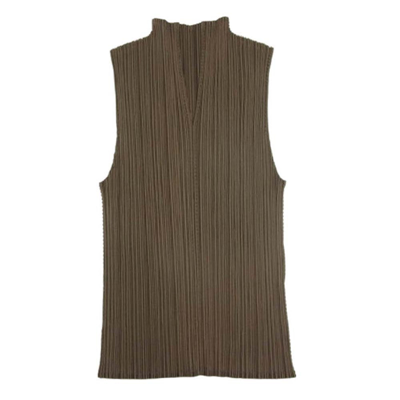 PLEATS PLEASE プリーツプリーズ イッセイミヤケ 7558033 プリーツ加工 ボトルネック ノースリーブ スキッパー カットソー カーキ系 3【中古】