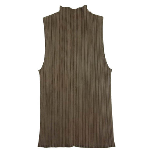 PLEATS PLEASE プリーツプリーズ イッセイミヤケ 7558033 プリーツ加工 ボトルネック ノースリーブ スキッパー カットソー カーキ系 3【中古】