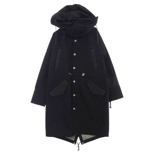 ポリクアント ボアフード ワイヤー入り ウール モッズコート ブラック系 2【中古】