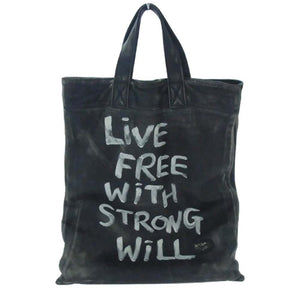 COMME des GARCONS コムデギャルソン KO-K001 Lewis Leathers ルイスレザー ヴィンテージ加工 LIVE FREE WITH STRONG WILL レザー トートバッグ ブラック系【中古】