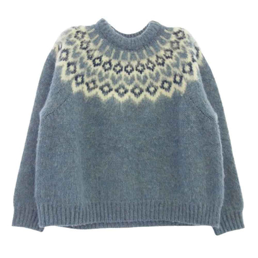 CELINE セリーヌ 2AD301200 ノルディック フェアアイル柄 ウール クルーネック ニット セーター ライトブルー系 M【新古品】【未使用】【中古】