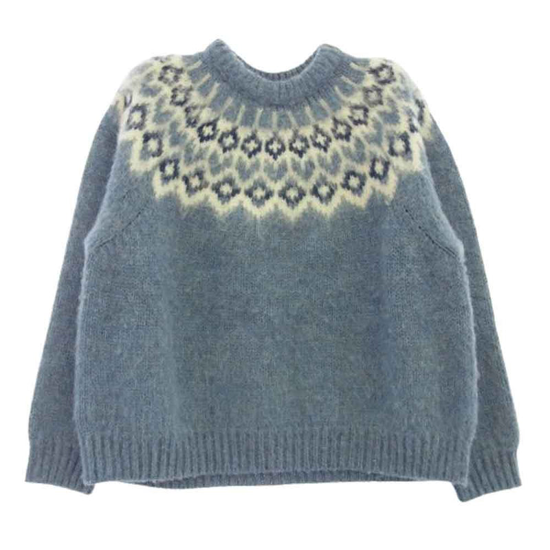 CELINE セリーヌ 2AD301200 ノルディック フェアアイル柄 ウール クルーネック ニット セーター ライトブルー系 M【新古品】【未使用】【中古】