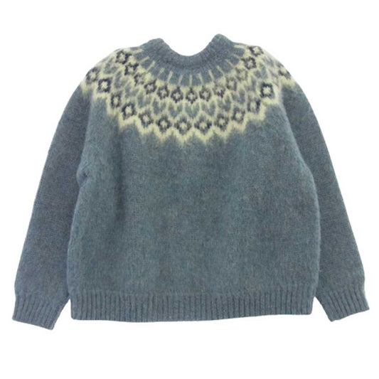 CELINE セリーヌ 2AD301200 ノルディック フェアアイル柄 ウール クルーネック ニット セーター ライトブルー系 M【新古品】【未使用】【中古】