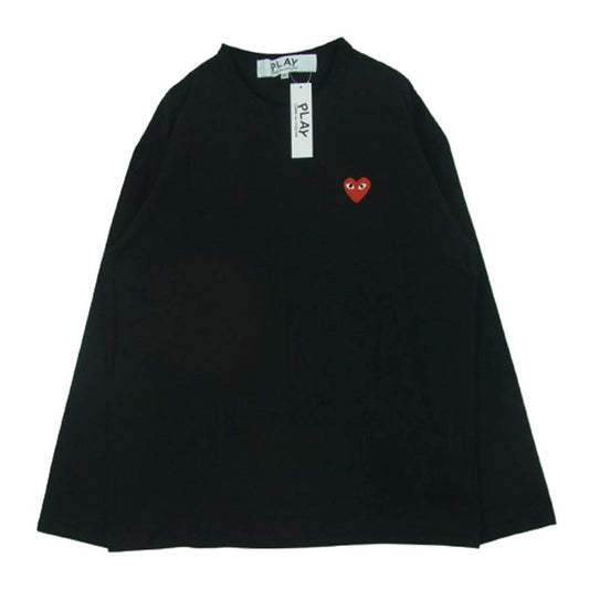 PLAY COMME des GARCONS プレイコムデギャルソン AX-T118 2024年モデル ハートロゴワッペン クルーネック 長袖 Tシャツ カットソー ブラック系 XXL【新古品】【未使用】【中古】