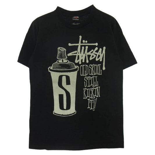 STUSSY ステューシー OLD SKOOL STILL KICK INIT スプレー缶 プリント クルーネック 半袖 Tシャツ ブラック系 S【中古】