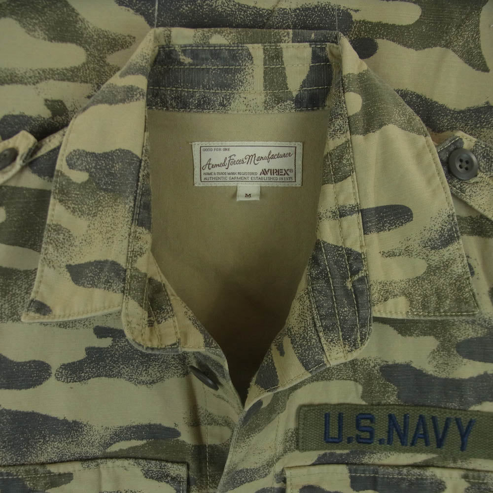 AVIREX アヴィレックス 6165100 カモ柄 ミリタリー 長袖 シャツ ジャケット コットン 中国製 カーキ系 M【中古】