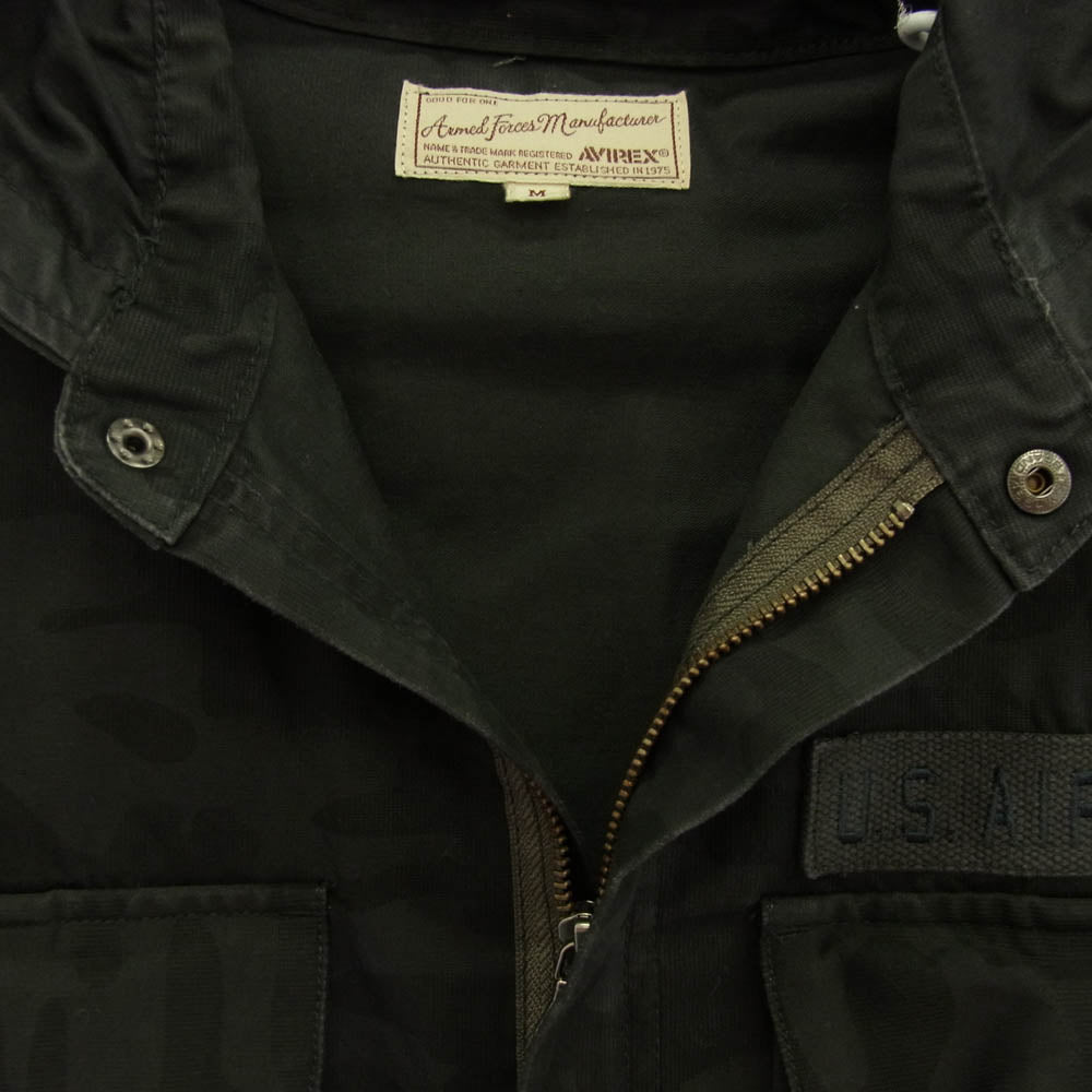 AVIREX アヴィレックス 6155159 USAF PATCHED HOODED SHIRT フード付きシャツ ジャケット ブラック系 M【中古】