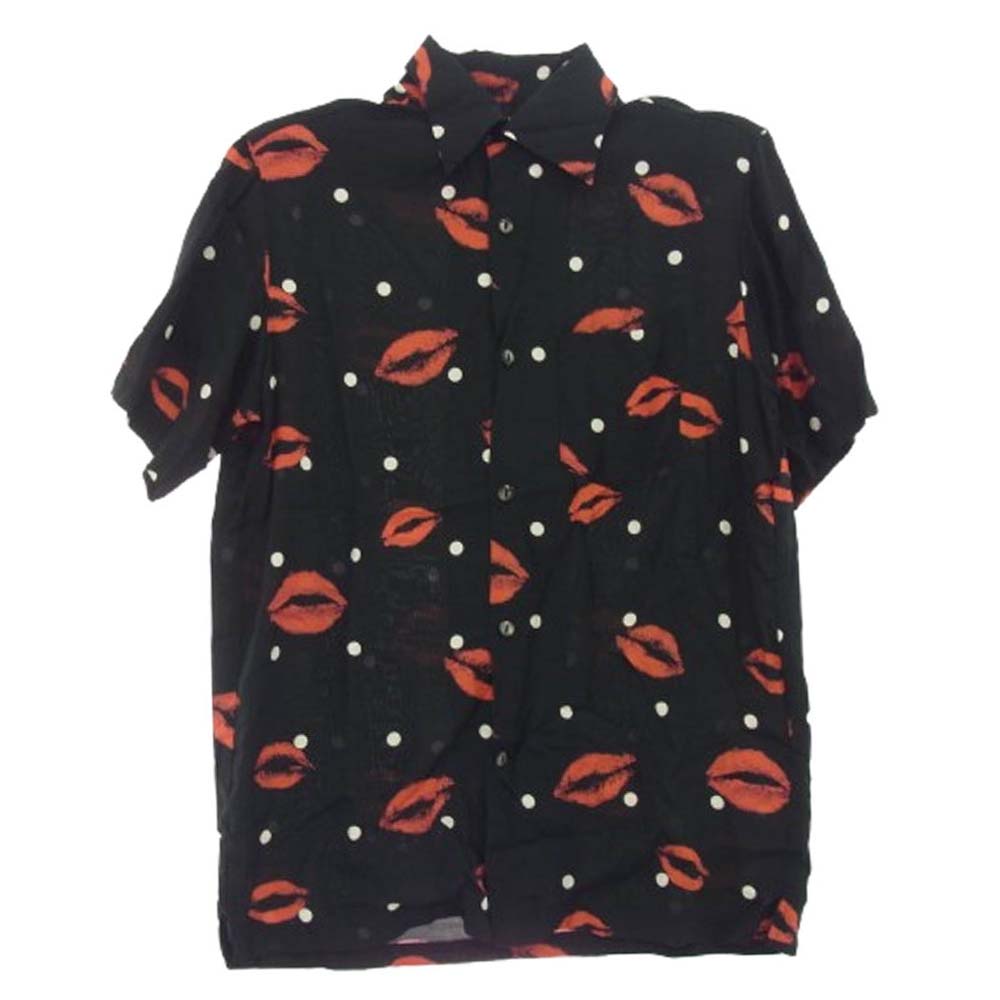 アロハブロッサム AB-0002010101 KISS リップ＆ドット柄 半袖 オープンカラー レーヨン アロハシャツ ブラック系 40【中古】