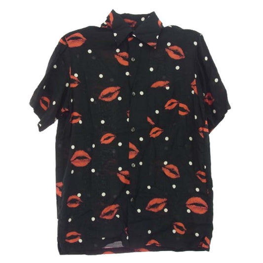 アロハブロッサム AB-0002010101 KISS リップ＆ドット柄 半袖 オープンカラー レーヨン アロハシャツ ブラック系 40【中古】