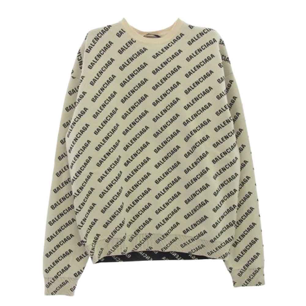 BALENCIAGA バレンシアガ 702952 T3233 オールオーバーロゴ クルーネック ニット ホワイト系 XS【中古】