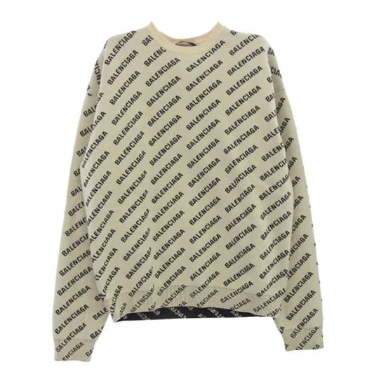 BALENCIAGA バレンシアガ 702952 T3233 オールオーバーロゴ クルーネック ニット ホワイト系 XS【中古】