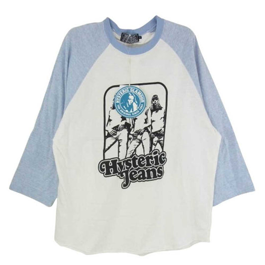HYSTERIC GLAMOUR ヒステリックグラマー 02251CL08 HYSTERIC JEANS ヒステリック ジーンズ ラグラン 七分袖 Tシャツ カットソー ブルー系 L【中古】