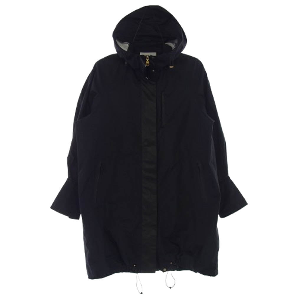 マメクロゴウチ MM21PF-C0701 Water Repellent Nylon Hooded Coat ウォータープルーフ フェイクレザー切替 フーデッド ナイロン コート ブラック系 1【中古】