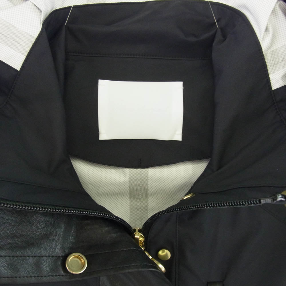 マメクロゴウチ MM21PF-C0701 Water Repellent Nylon Hooded Coat ウォータープルーフ フェイクレザー切替 フーデッド ナイロン コート ブラック系 1【中古】