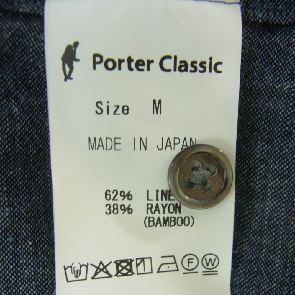 PORTER CLASSIC ポータークラシック レギュラーカラー ロールアップ 長袖 シャンブレー シャツ インディゴブルー系 M【中古】