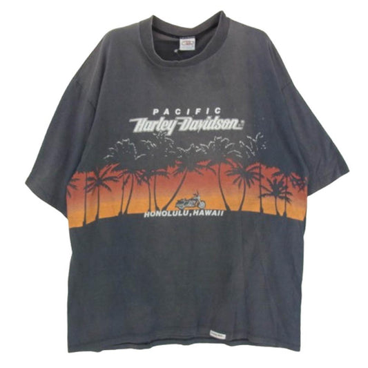 HARLEY DAVIDSON ハーレーダビッドソン 80s~90s VINTAGE crazy shirts ボディPACIFIC 両面プリント ヴィンテージ 半袖 Tシャツ チャコール系 XL【中古】