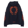 CHROME HEARTS クロムハーツ（原本無） SWTSHRT PLVR 袖フローラル バックホースシュープリント プルオーバー パーカー フーディ ネイビー系 XL【美品】【中古】