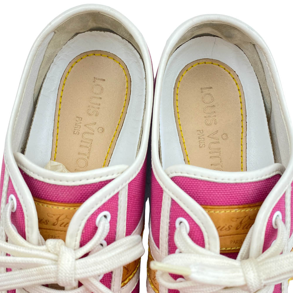 LOUIS VUITTON ルイ・ヴィトン ラインロゴ ローカット キャンバス スニーカー ピンク系 36 1/2【中古】