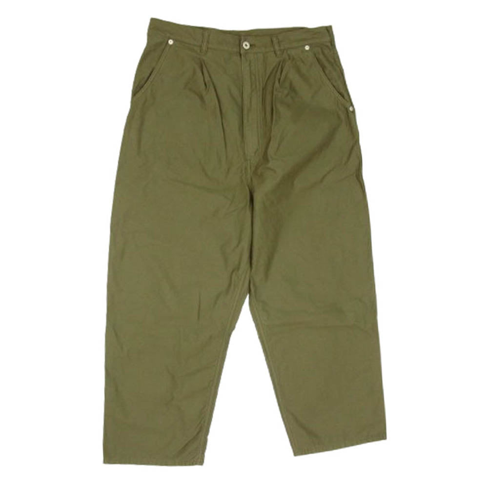 COMME des GARCONS HOMME コムデギャルソンオム HK-P022 AD2022 ロゴタブ 製品染めコットン 1タック ワイドパンツ カーキ系 S【中古】