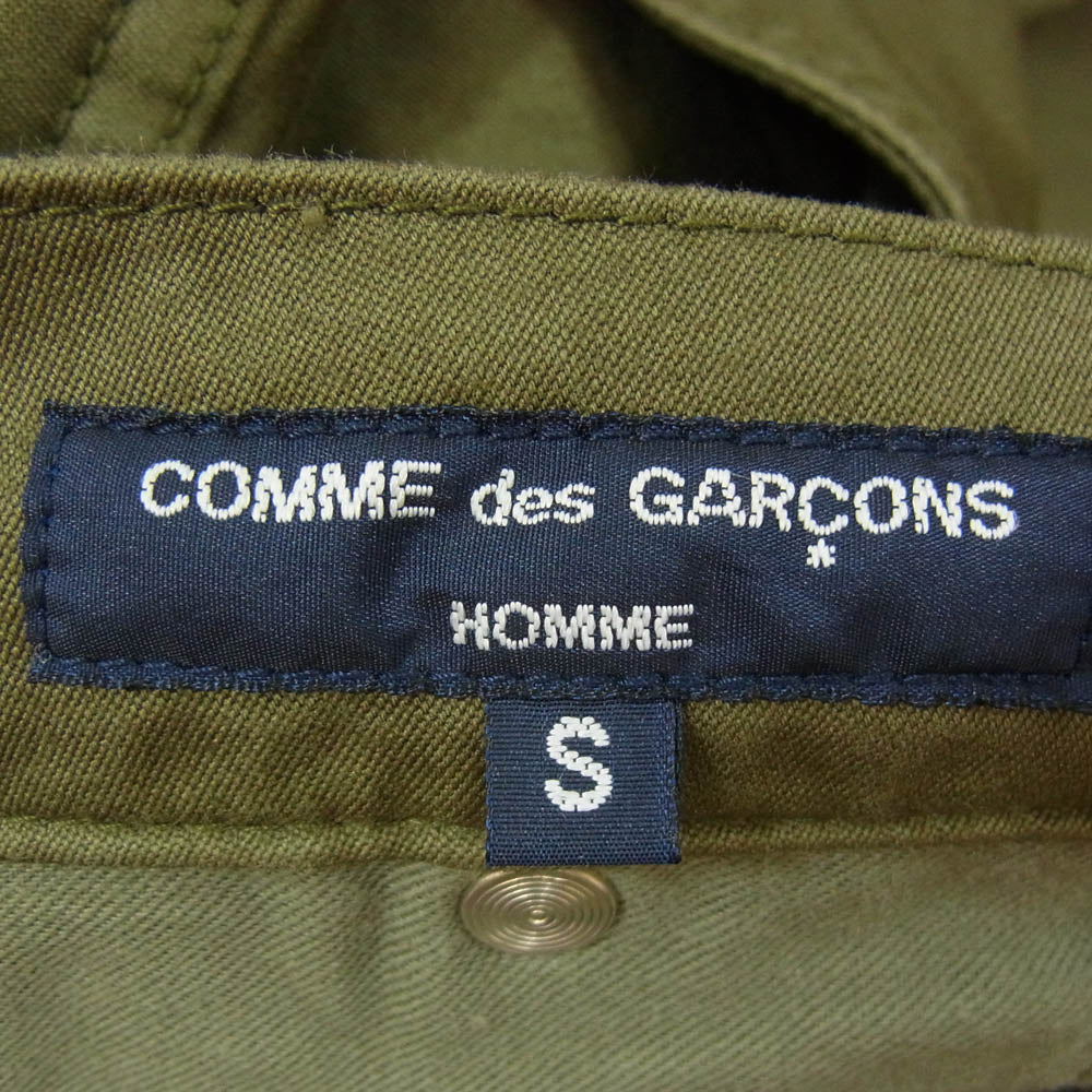 COMME des GARCONS HOMME コムデギャルソンオム HK-P022 AD2022 ロゴタブ 製品染めコットン 1タック ワイドパンツ カーキ系 S【中古】