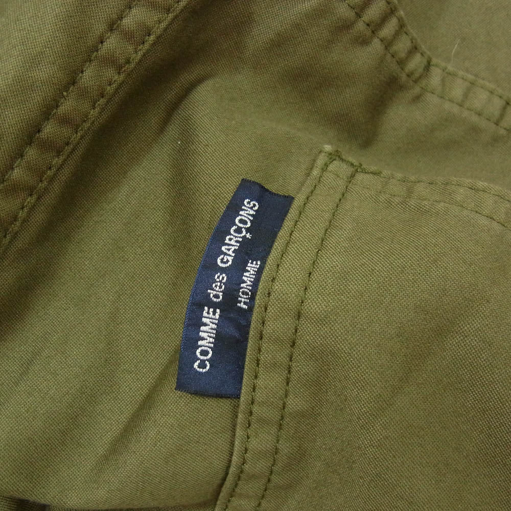 COMME des GARCONS HOMME コムデギャルソンオム HK-P022 AD2022 ロゴタブ 製品染めコットン 1タック ワイドパンツ カーキ系 S【中古】